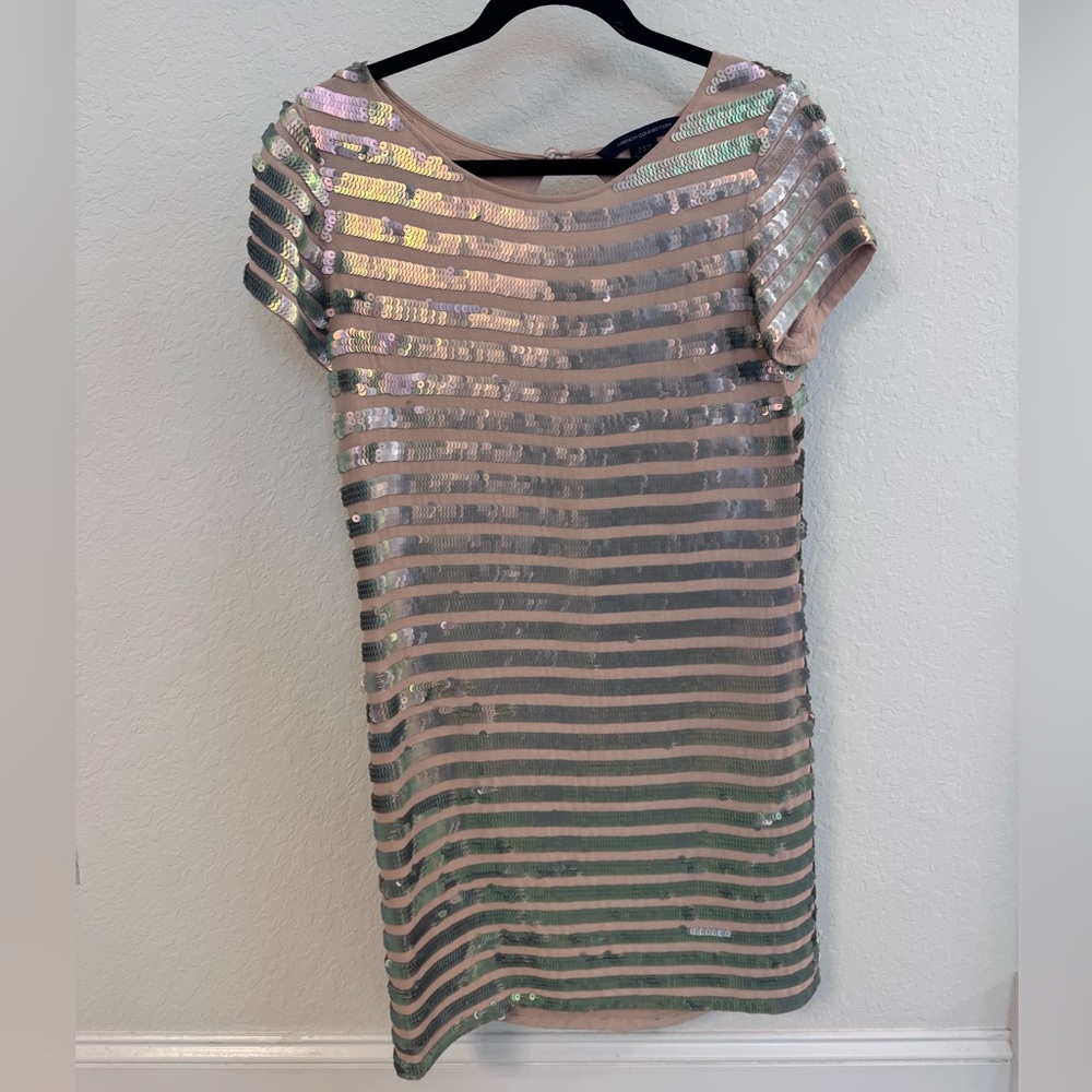 French Connection Pink and Silver Sequin Mini Dress